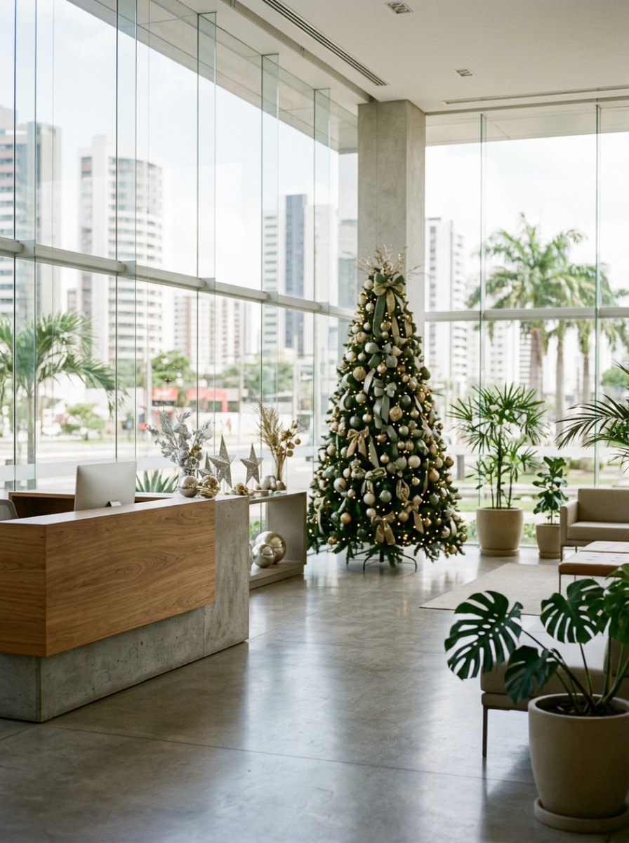 Recepção corporativa decorada para o Natal, o Réveillon e outras datas comemorativas